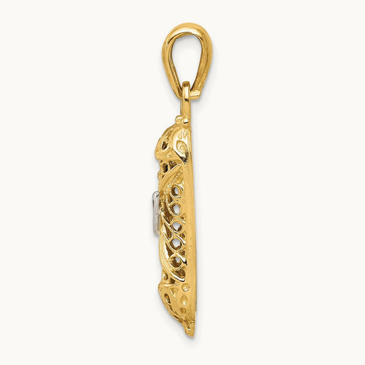 w/ White Rhodium Mezuzah W/Shin Charm, 14K