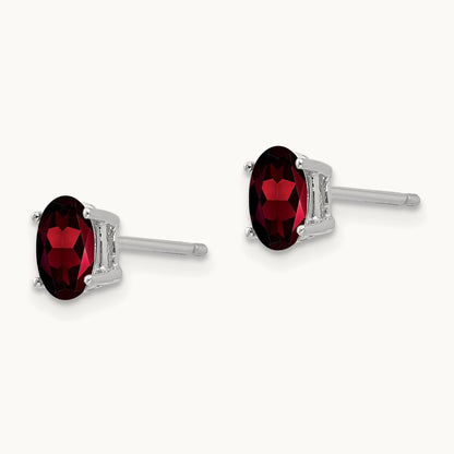 6x4mm Oval Garnet Earrings, 14K White Gold