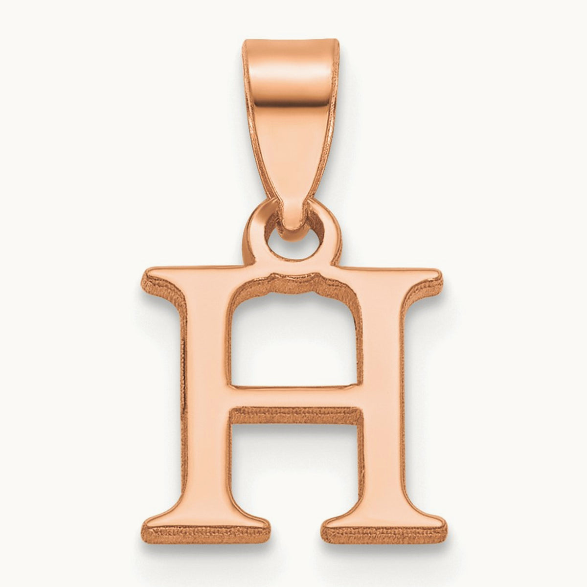 Polished Block Initial Pendant — 14K Rose Gold, H
