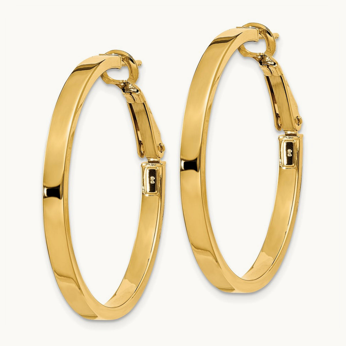 Polished Square Tube Round Hoop Earrings — 14K Yellow Gold, 3x35mm