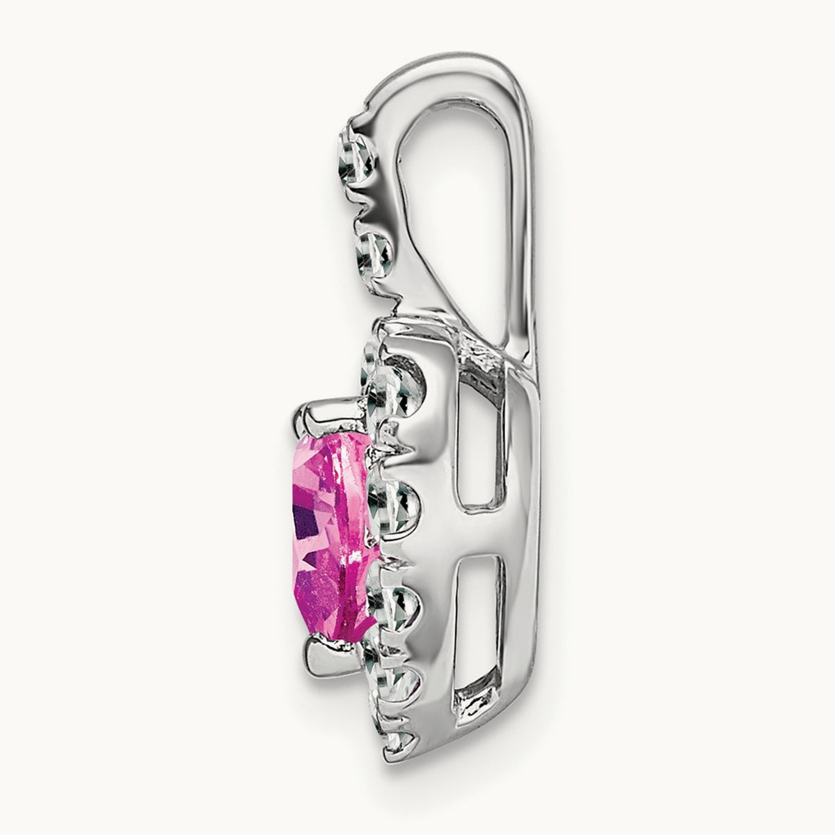 Creat. Pink Sapphire/White Topaz Halo Heart Pendant, 14K White Gold