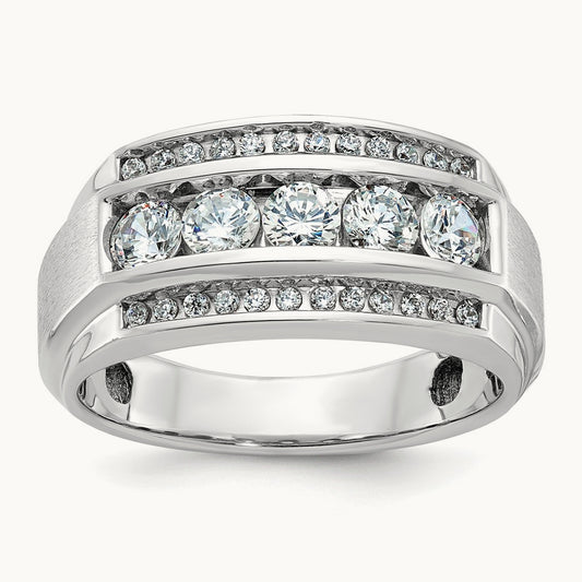 IBGoodman Men's Polished & Satin 3-Row Diamond Ring, 14K White Gold