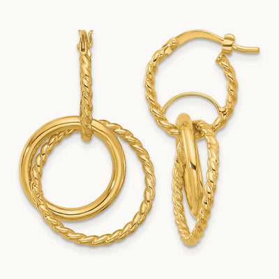 Polished and Twisted Dangle Circles Hoop Earrings, 10K — Leslie's