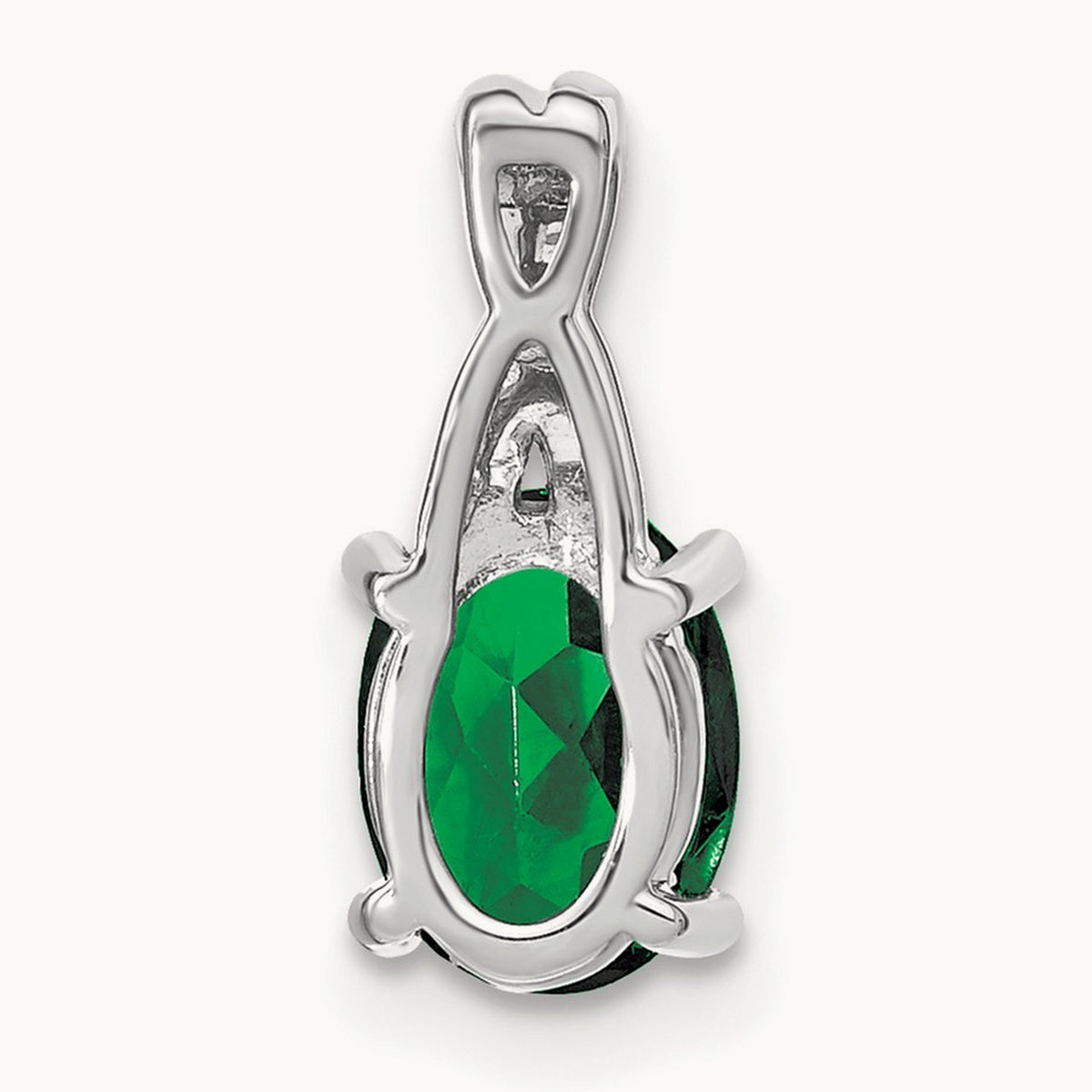 Oval Created Emerald and Diamond Pendant, 14K White Gold