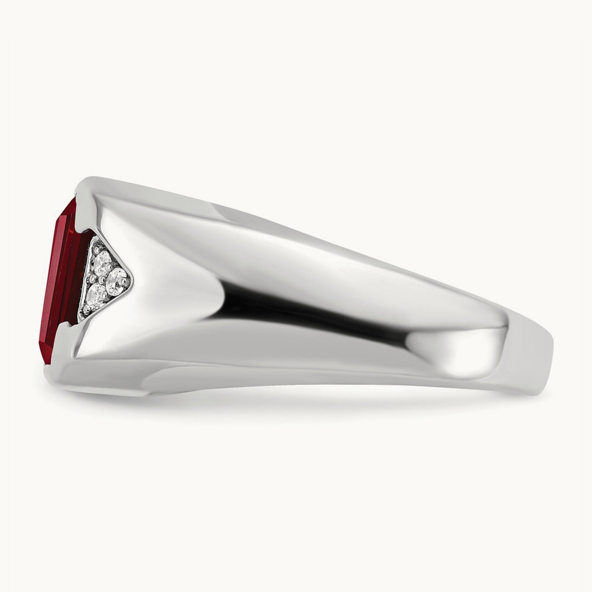 Emerald-cut Created Ruby and Lab-Grown Diamond Men's Ring — 14K White Gold, 10