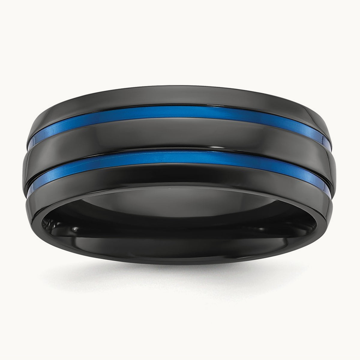 Black Zirconium Polished Blue IP-plated Band, 8mm