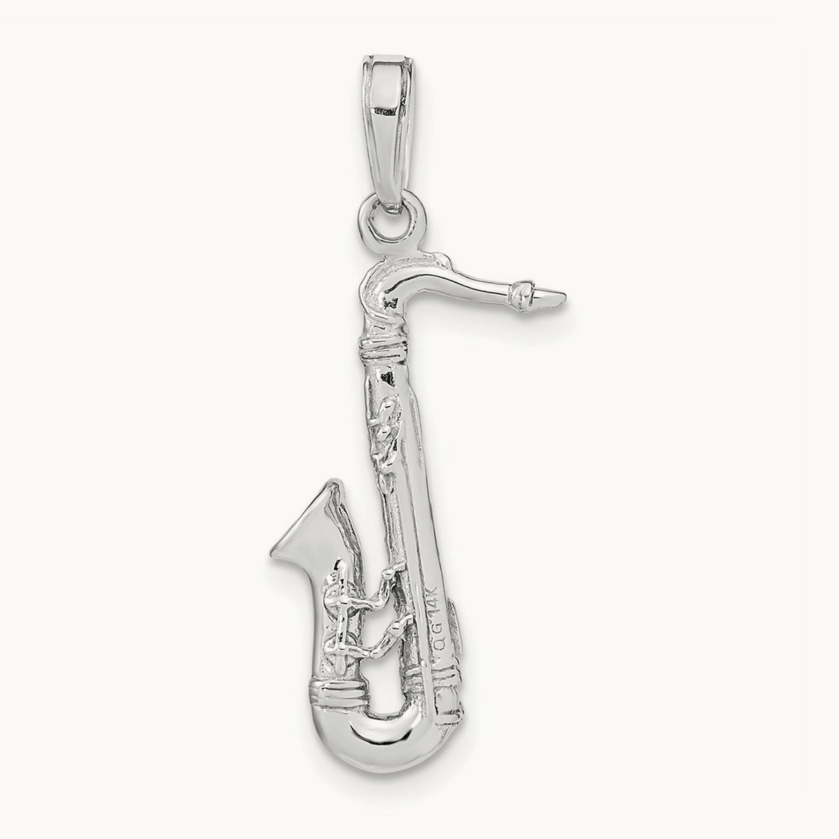 Solid Polished 3-D Saxophone Charm — 14K White Gold