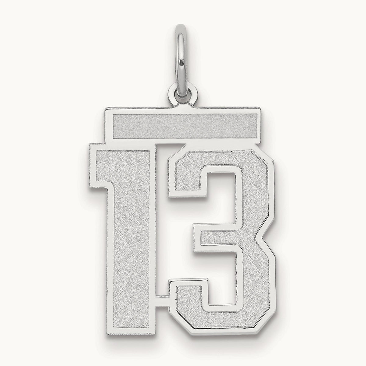 Medium Satin Number 13 Charm — 14K White Gold