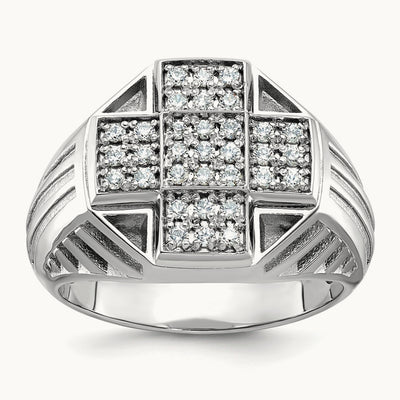 IBGoodman Men's Textured & Grooved Diamond Cross Cluster Ring, 14K White Gold
