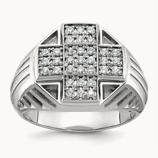 IBGoodman Men's Textured & Grooved Diamond Cross Cluster Ring, 14K White Gold