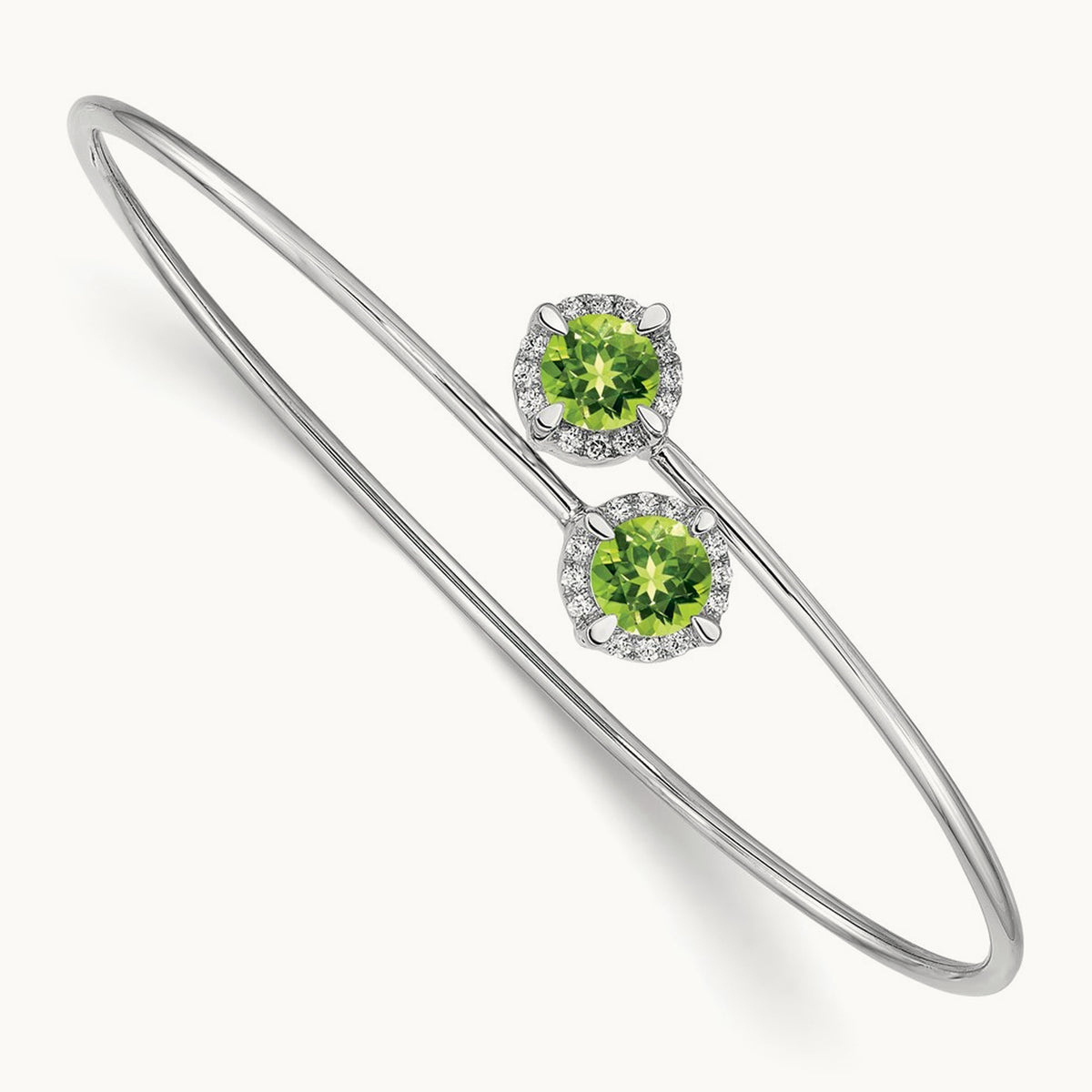 Peridot and Diamond Flexible Bangle, 14K White Gold
