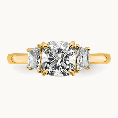 Cushion & 1/2 Moon Engagement Ring, 1.25-3.75 ct tw Lab-Grown Diamond — 1 7/8 ct, 14K Yellow Gold