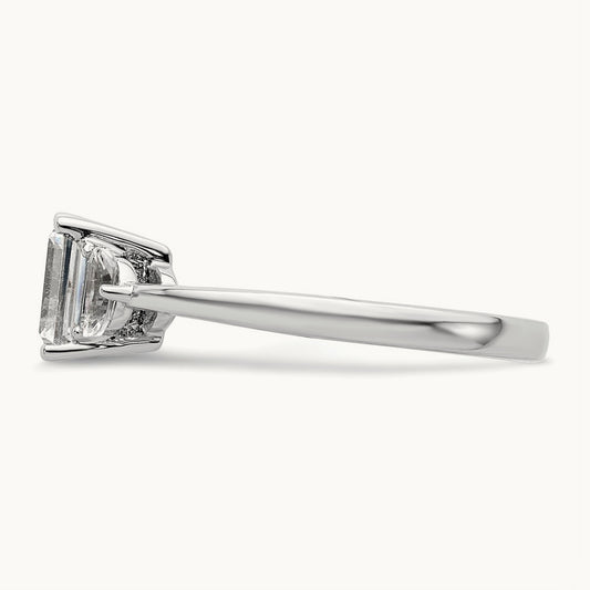 3 Stone Half Moon/Emerald Semi-Mount Dia Ring, 14K White Gold