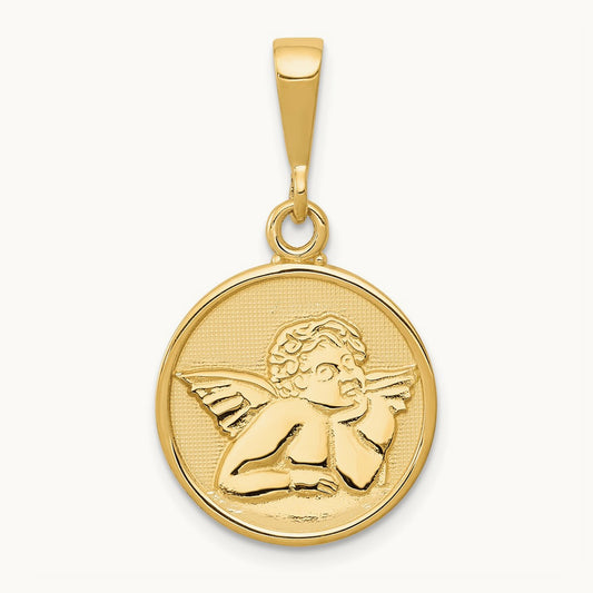 Polished and Satin Raphael Angel Pendant, 14K