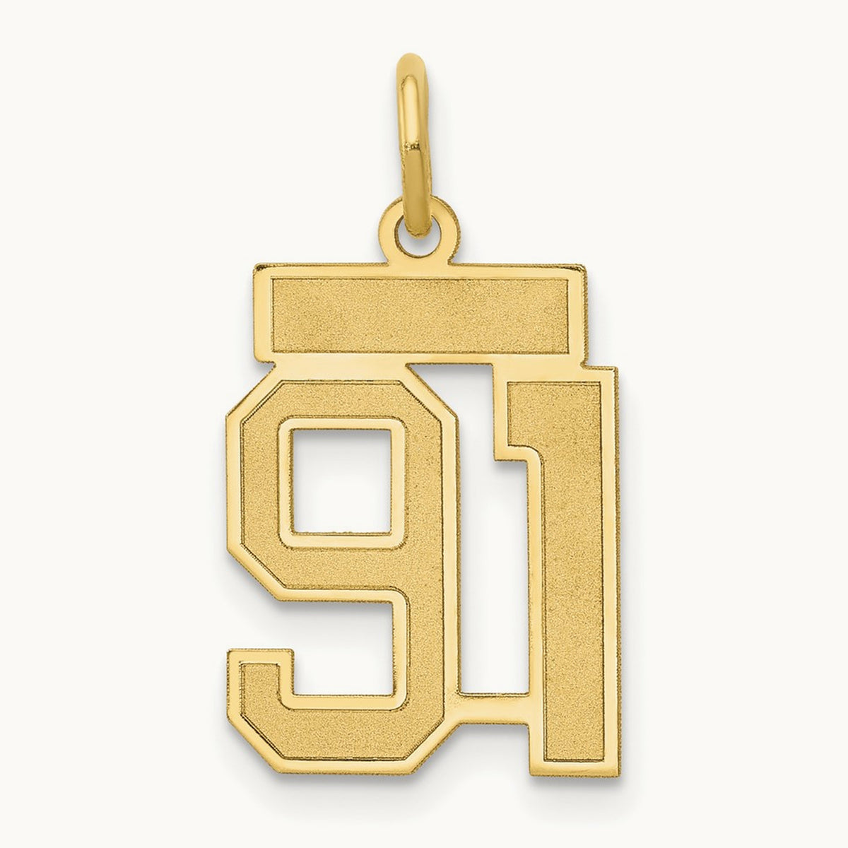 Small Satin Number 91 Charm, 14K