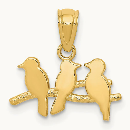 Polished Three Birds on a Branch Pendant, 14K