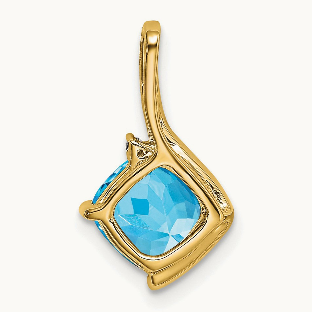 Cushion Blue Topaz and Diamond Pendant — 14K Yellow Gold
