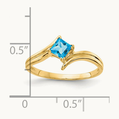 Princess Cut Blue Topaz ring, 4mm, 14K