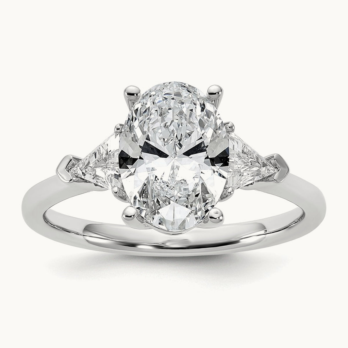 Oval & Trillion 3 Stone Engagement Ring, 1.50-4.00 ct tw Lab-Grown Diamond — 2 1/2 ct, VS/SI (Great), 14K White Gold