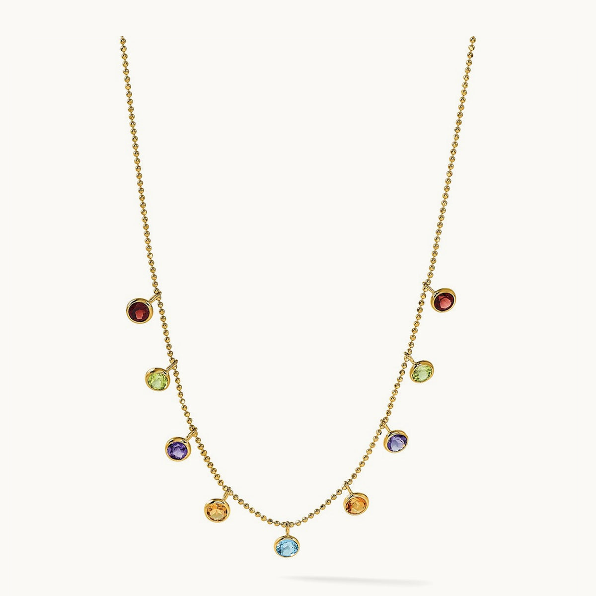 Multi-color Gemstone Necklace 16\ w/ 2in ext.", 14K