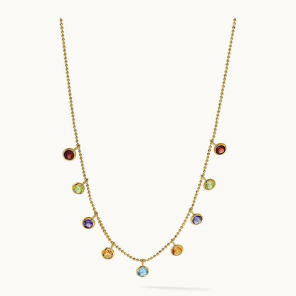 Multi-color Gemstone Necklace 16\ w/ 2in ext.", 14K