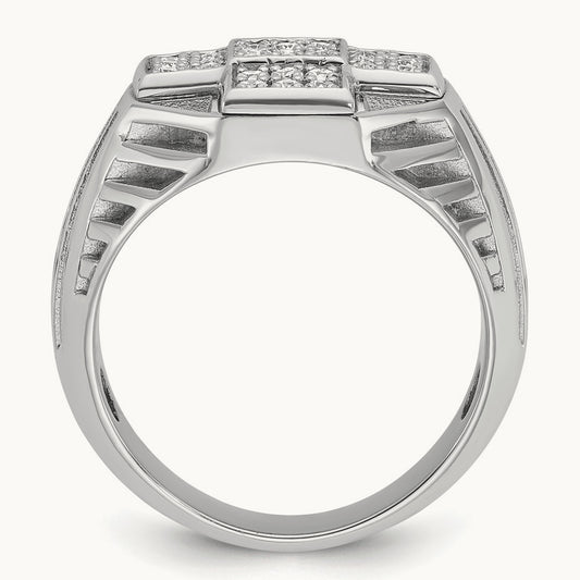 IBGoodman Men's Textured & Grooved Diamond Cross Cluster Ring, 14K White Gold