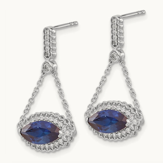 Marquise Created Sapphire and Diamond Earrings, 14K White Gold