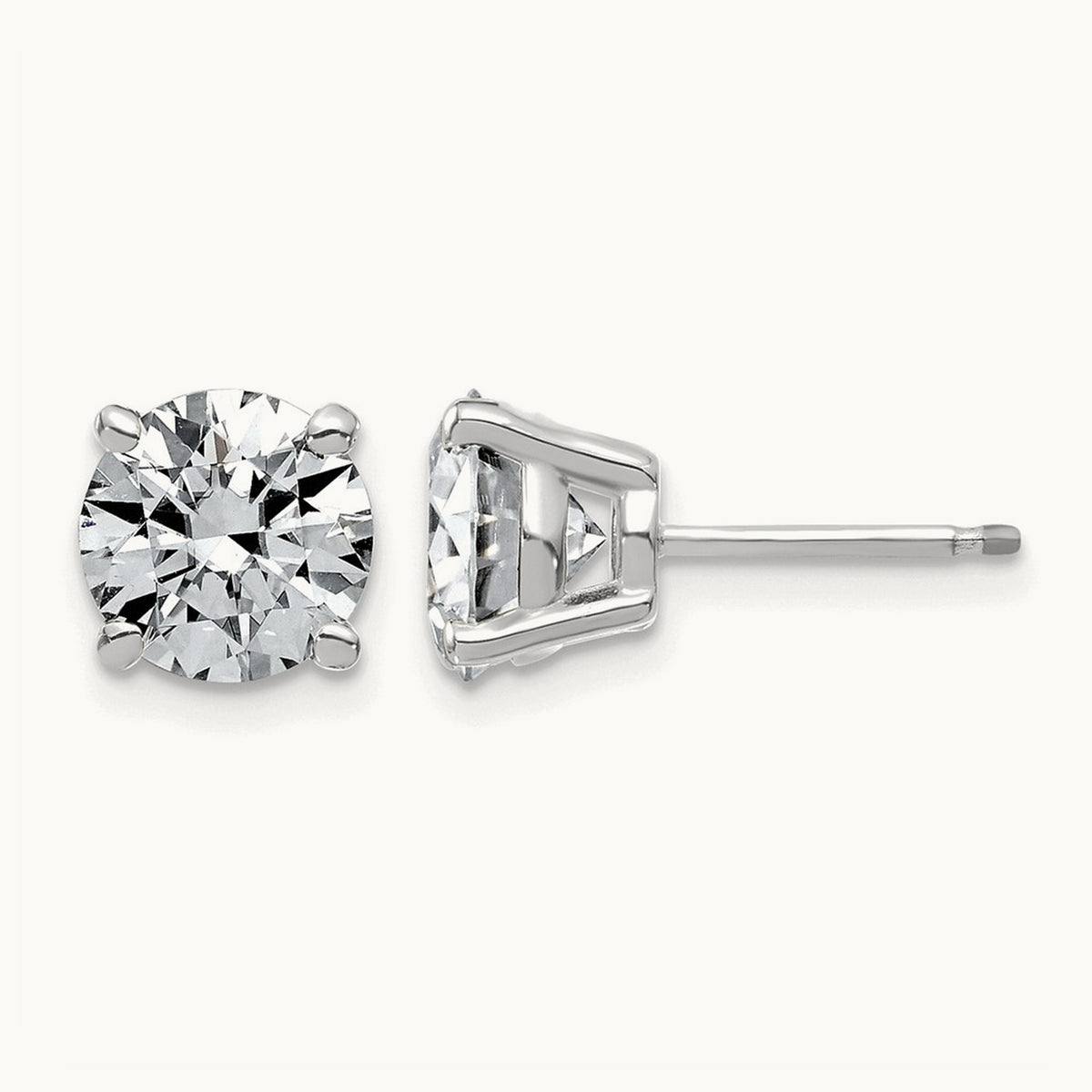 Round Angled Stud Earrings, 0.50-4.00 ct tw Lab-Grown Diamond — 3 ct, 14K White Gold