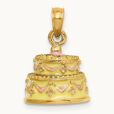 3-D HAPPY ANNIVERSARY Cake w/Yellow Frosting Charm, 14K