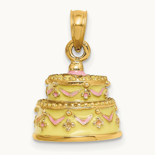 3-D HAPPY ANNIVERSARY Cake w/Yellow Frosting Charm, 14K