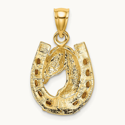Horse Head In Horseshoe w/ Enameled Charm, 14K