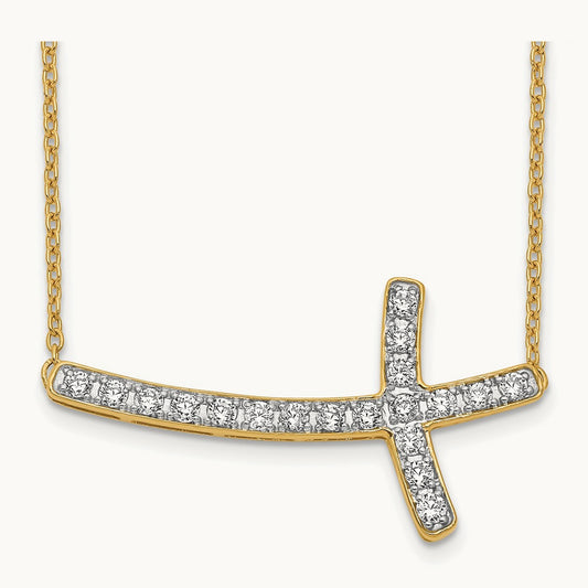 Diamond Sideways Cross 18in Necklace, 14K