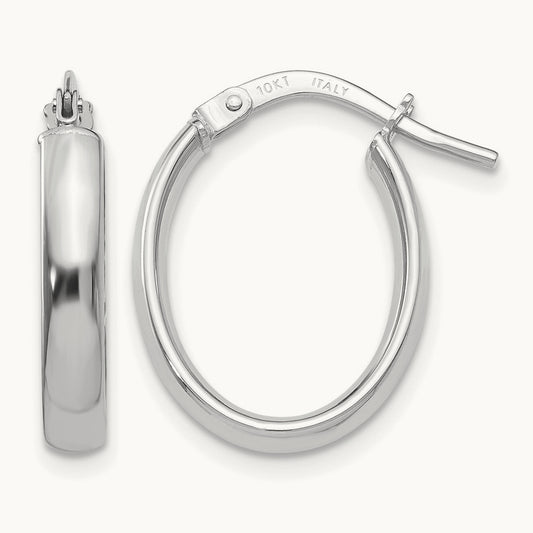 Polished White Gold Hoop Earrings, 10K — Leslie's
