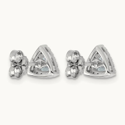 5/8ct Lab Grown Diamond VS/SI+ G+ Comp Trillion Halo Post Earrings, 14K White Gold