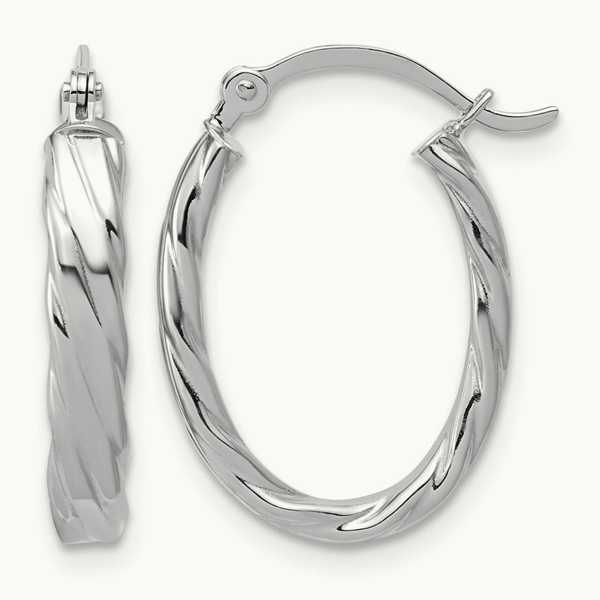 Patterned Oval Hoop Earrings — 14K White Gold