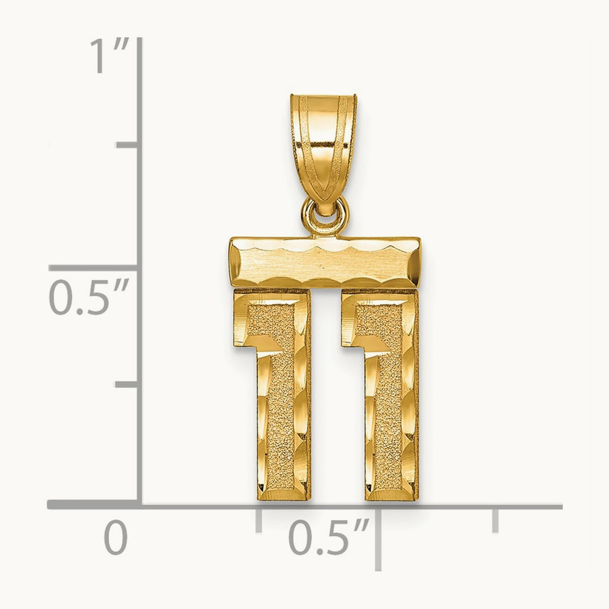 Small Brushed Diamond-cut Number 11 Charm, 14K