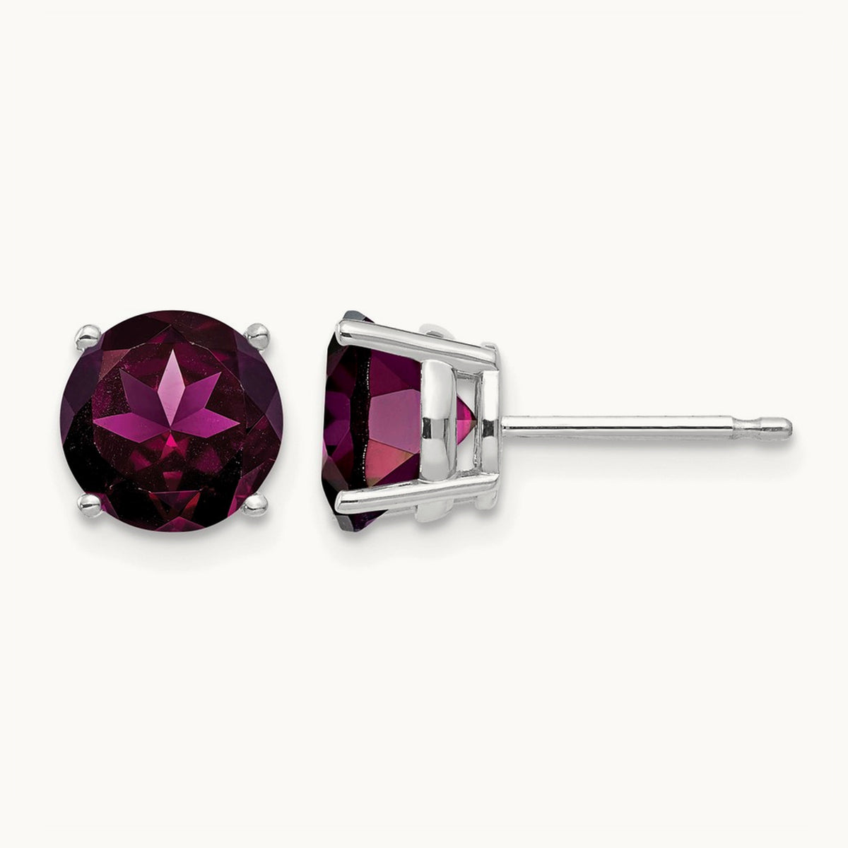 Rhodolite Garnet Earrings, 7mm, 14K White Gold