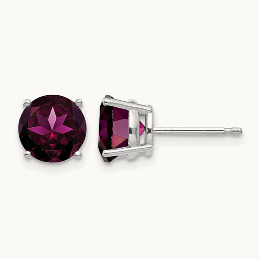 Rhodolite Garnet Earrings, 7mm, 14K White Gold