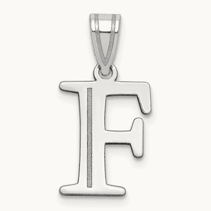 Polished Etched Letter F Initial Pendant, 14K White Gold