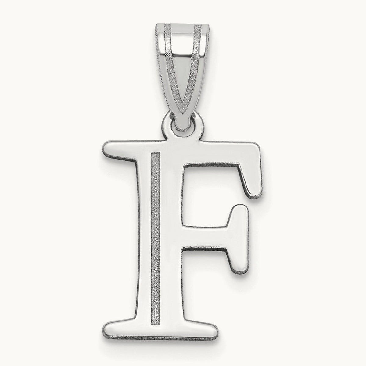 Polished Etched Letter F Initial Pendant, 14K White Gold
