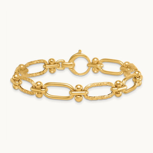 Polished Open Textured Fancy Link Bracelet, 14K