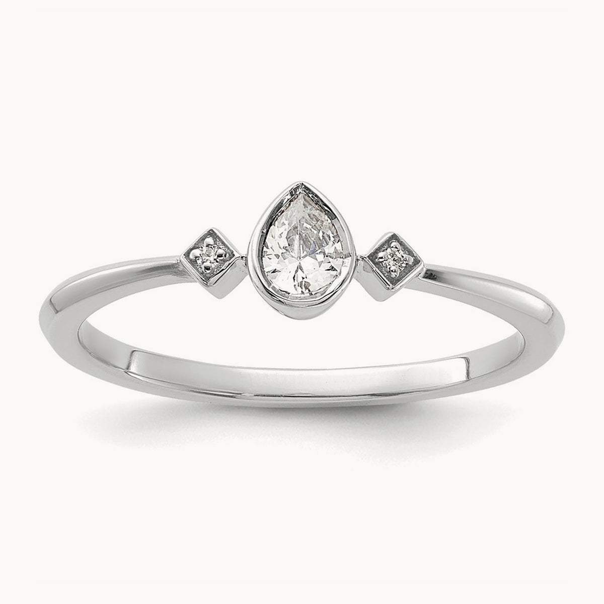 Petite Pear Complete Diamond Ring — 14K White Gold, 7