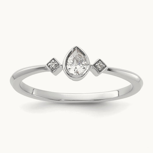 Petite Pear Complete Diamond Ring — 14K White Gold, 7
