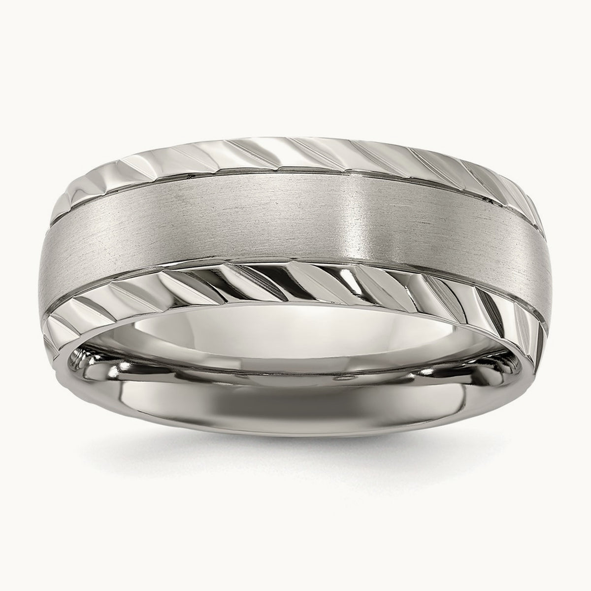 Polished w/Brushed Center & Grooved Edge Band, 8mm, Titanium