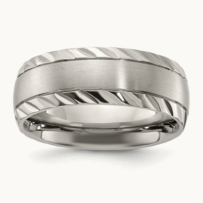Polished w/Brushed Center & Grooved Edge Band, 8mm, Titanium