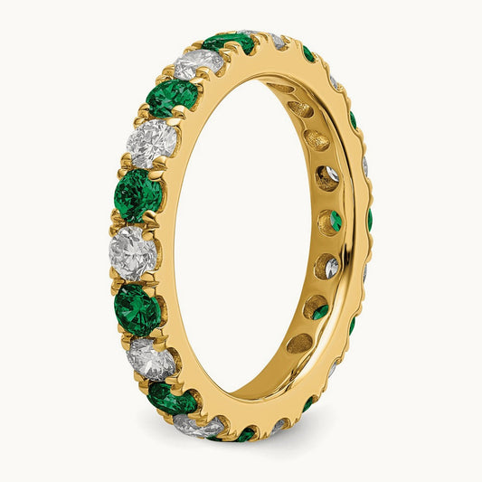 Created Emerald Eternity Band, 0.75-1.25 ct tw Lab-Grown Diamond — 14K Yellow Gold