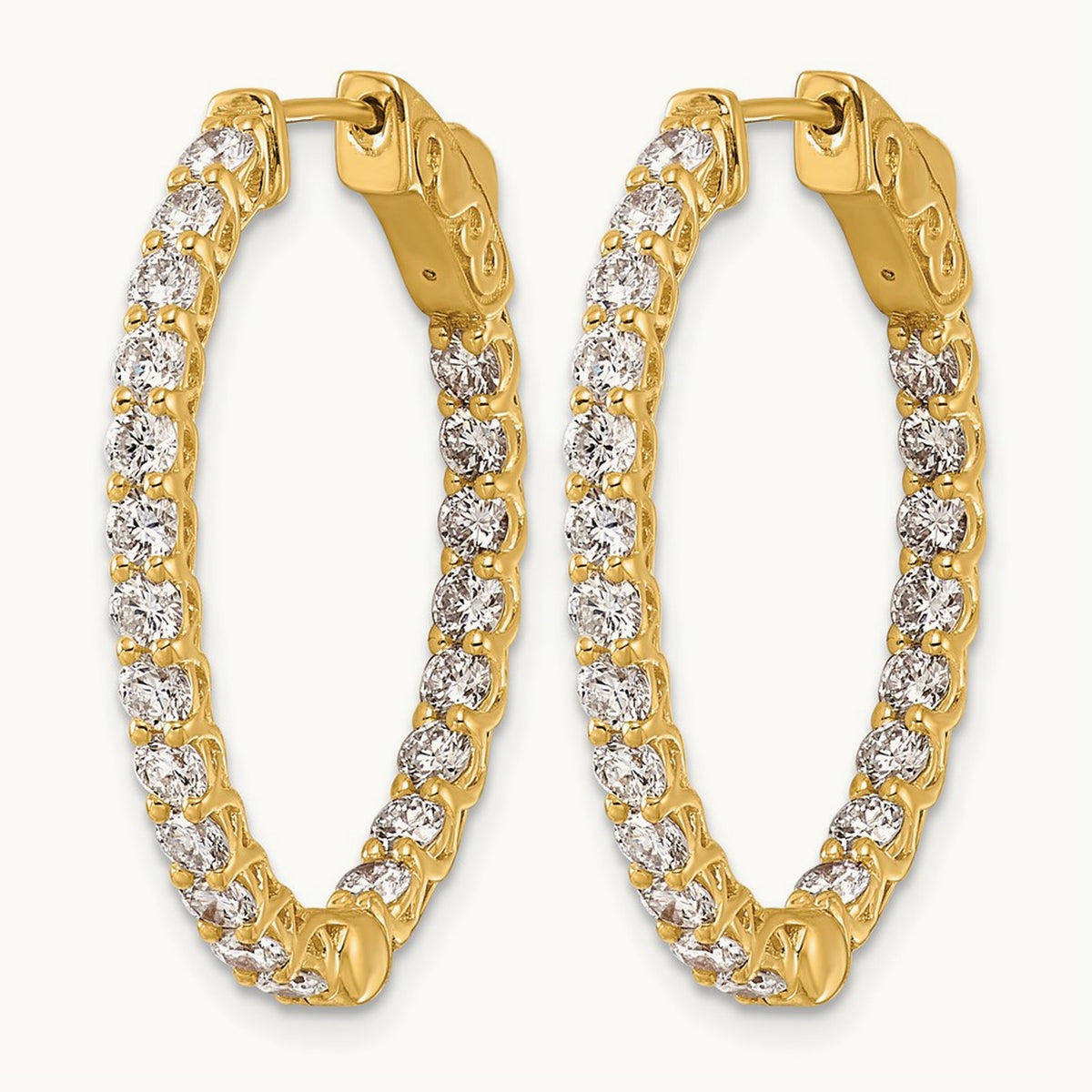 Diamond Oval Hoop w/Safety Clasp Earrings, 14K