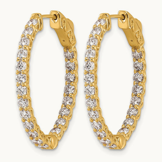 Diamond Oval Hoop w/Safety Clasp Earrings, 14K