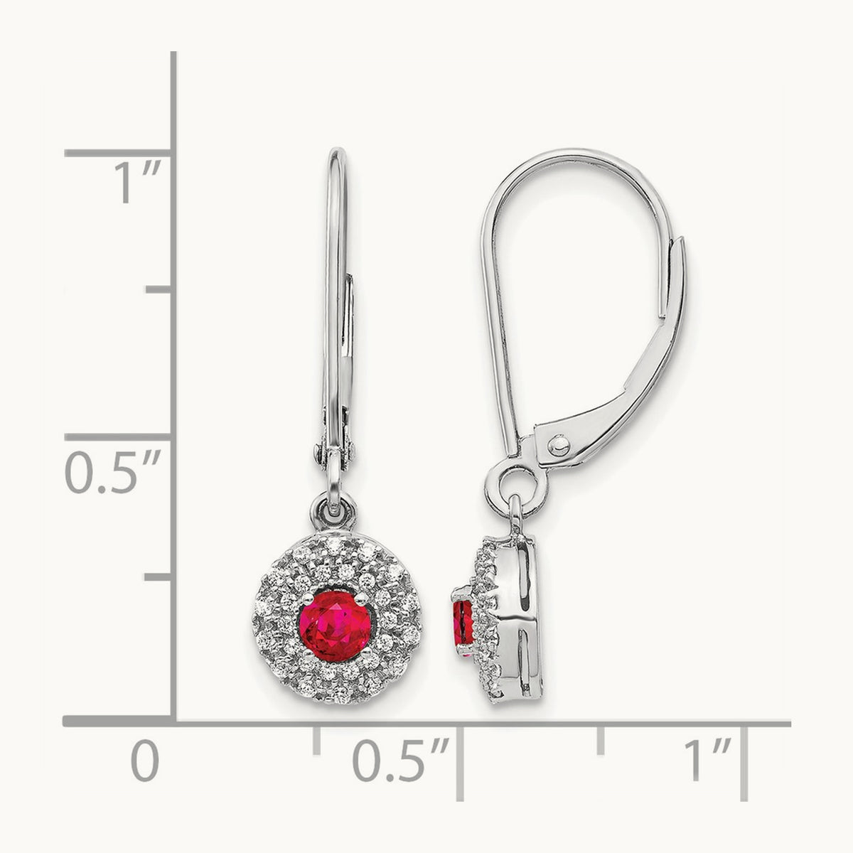 Created Ruby Drop Leverback Earrings, 0.20 ct tw Lab-Grown Diamond