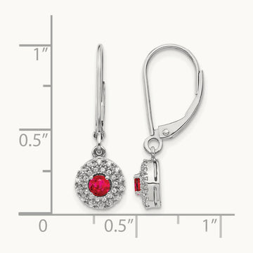 Created Ruby Drop Leverback Earrings, 0.20 ct tw Lab-Grown Diamond